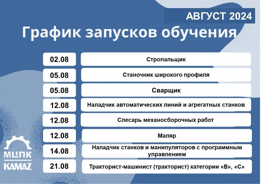 Расписание учебных запусков на август